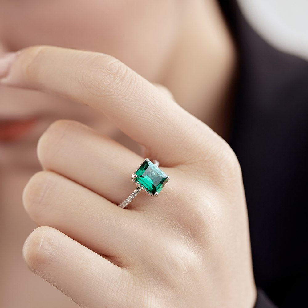 1 Piece Geometric Sterling Silver Emerald Cut Zircon Ring