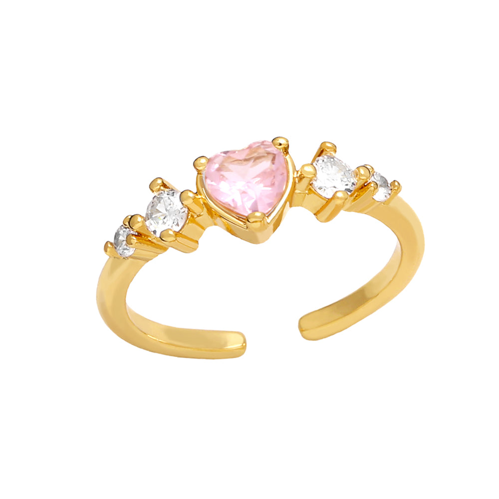 Simple Heart Shape Copper Zircon Open Ring - Vintage 18k Gold Plated Design