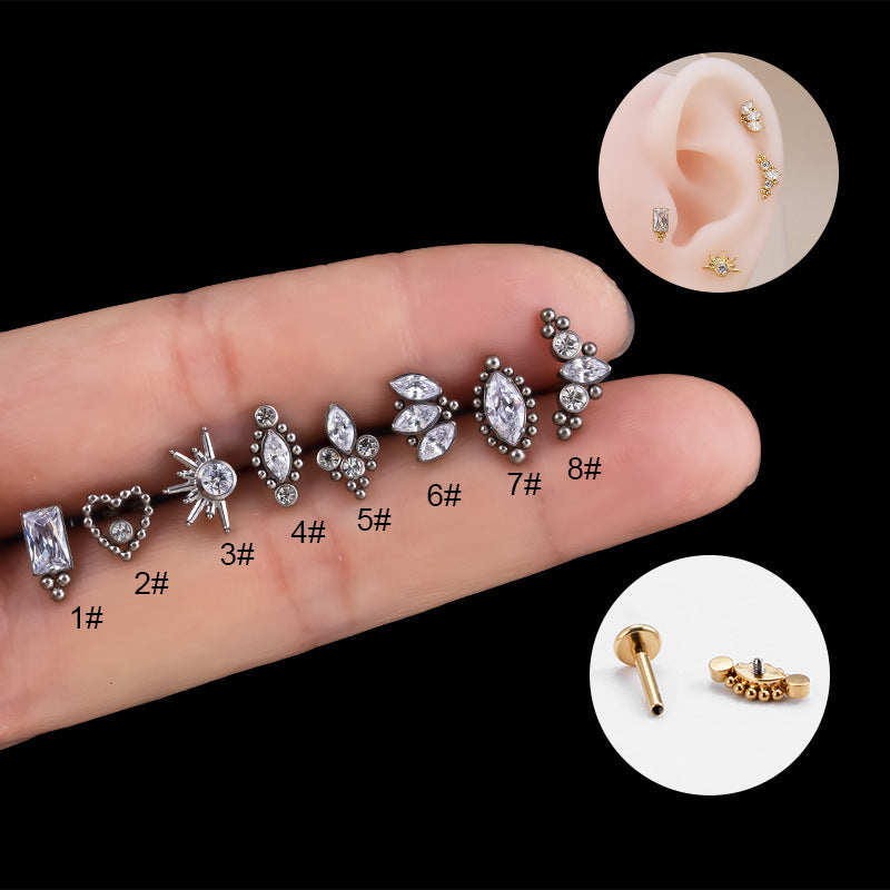 1 Piece Simple Style Heart Shape Crown Eye Titanium Inlaid Zircon Ear Studs