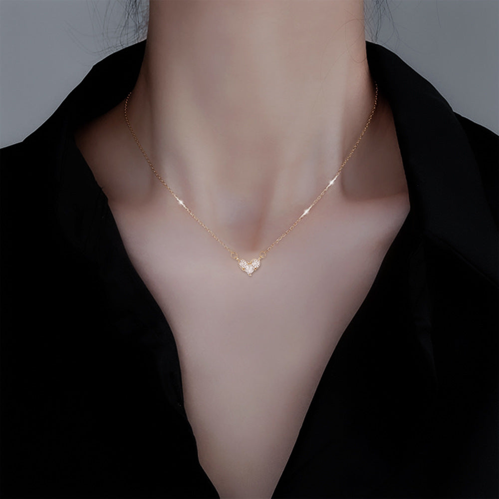 1 Piece Simple Style Heart Shape Titanium Steel Plating Inlay Zircon Necklace