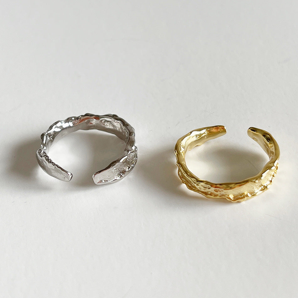 1 Piece Irregular Textured 18K Gold Plated Sterling Silver Open Ring