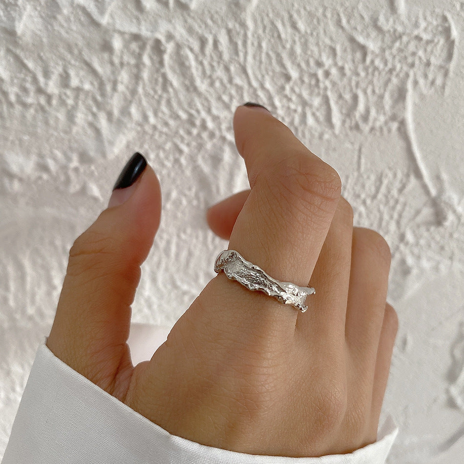 1 Piece Irregular Textured 18K Gold Plated Sterling Silver Open Ring