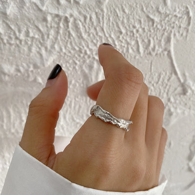 1 Piece Irregular Textured 18K Gold Plated Sterling Silver Open Ring