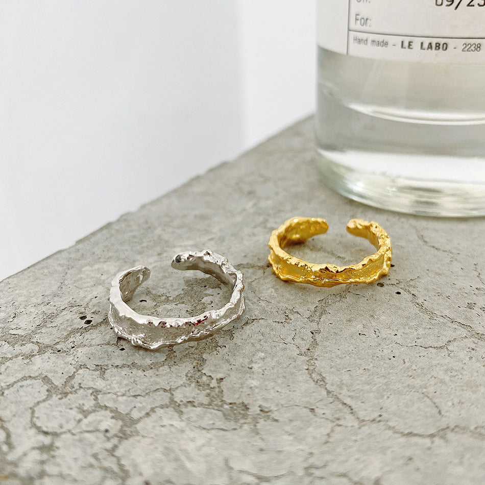 1 Piece Irregular Textured 18K Gold Plated Sterling Silver Open Ring
