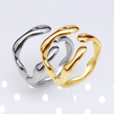 Simple Irregular Titanium Steel Open Ring for Women