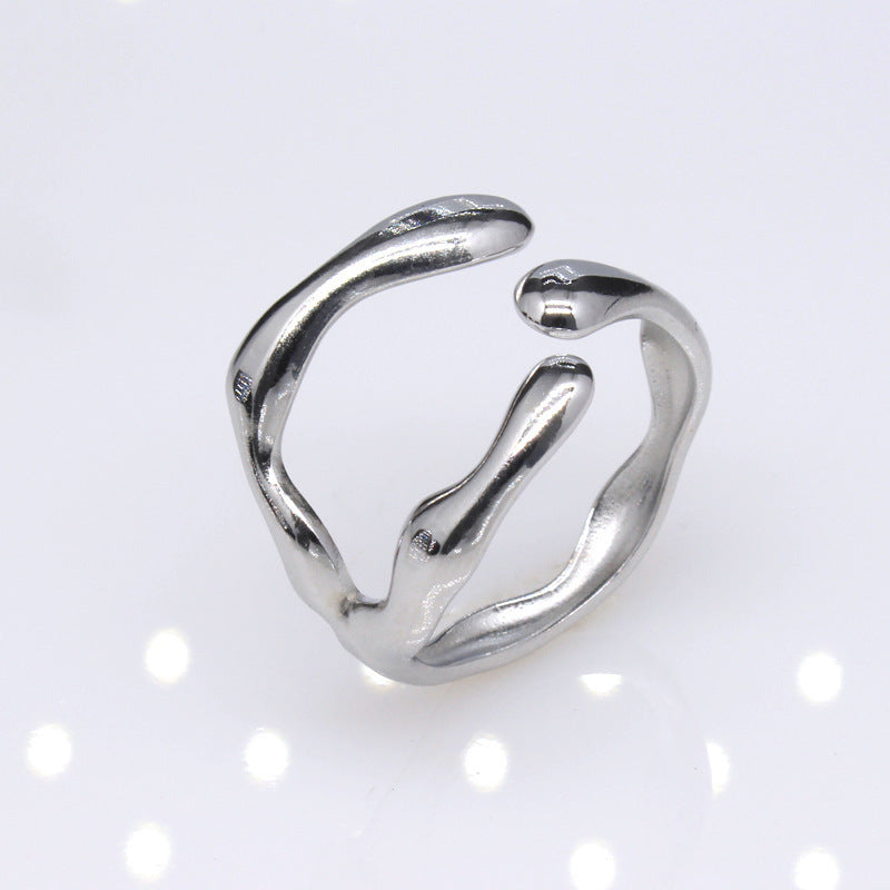 Simple Irregular Titanium Steel Open Ring for Women