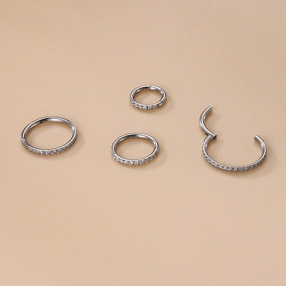 Simple Round Titanium Zircon Inlaid Nose Ring