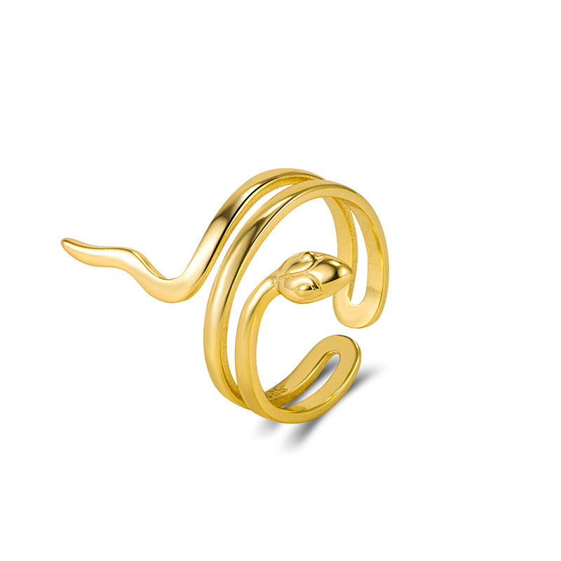 Simple Snake Design Sterling Silver Adjustable Open Ring