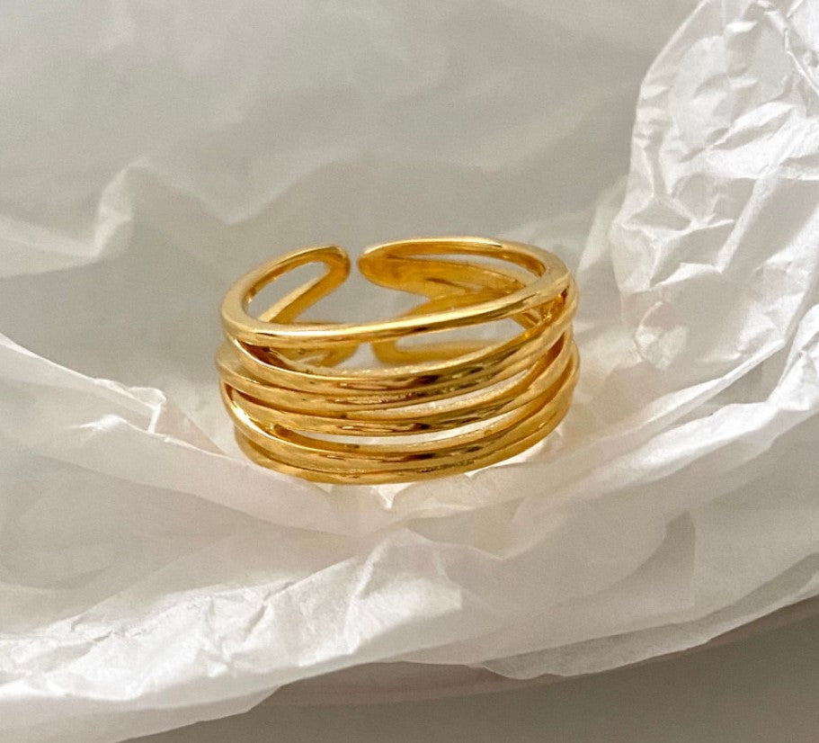 1 Piece Minimalist 18K Gold Plated Open Ring & 925 Sterling Silver Weave Hoop Earrings