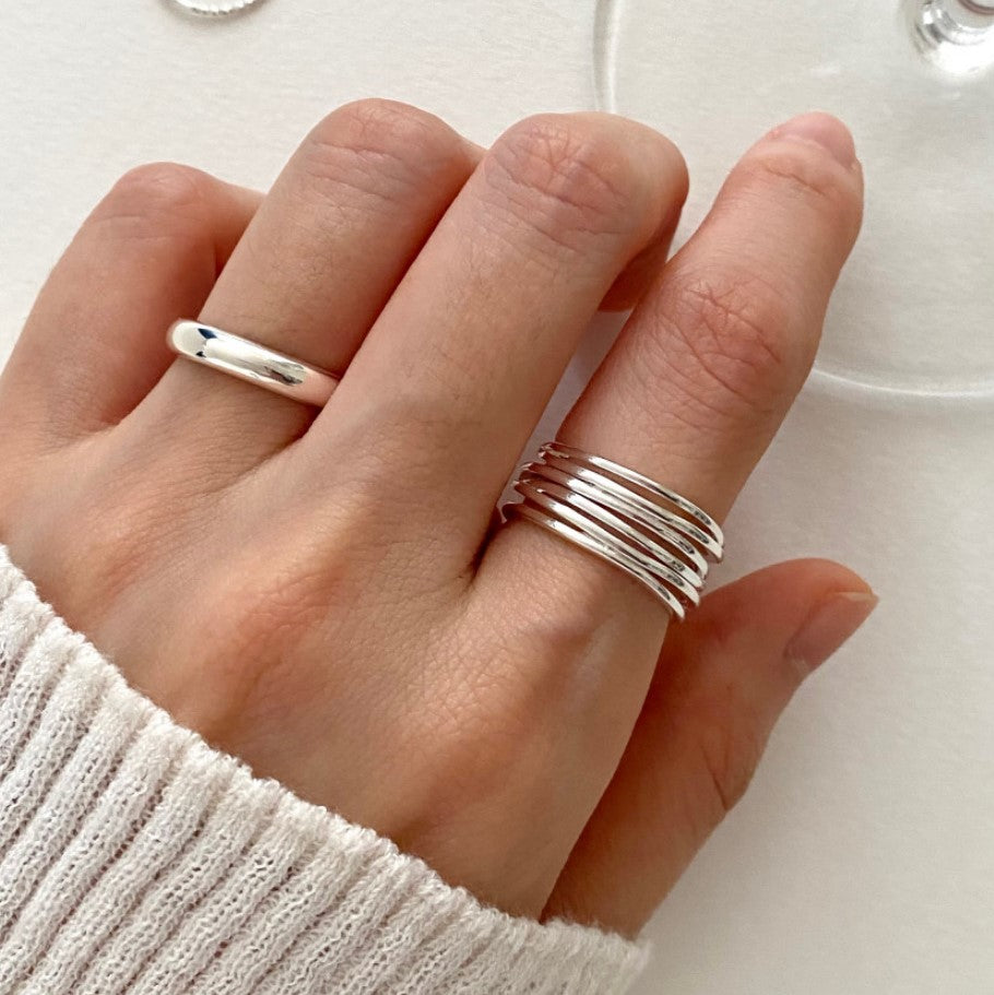 1 Piece Minimalist 18K Gold Plated Open Ring & 925 Sterling Silver Weave Hoop Earrings