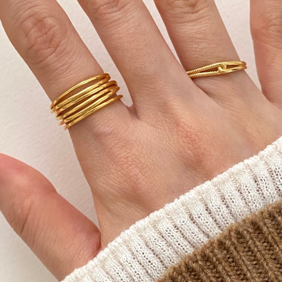 1 Piece Minimalist 18K Gold Plated Open Ring & 925 Sterling Silver Weave Hoop Earrings