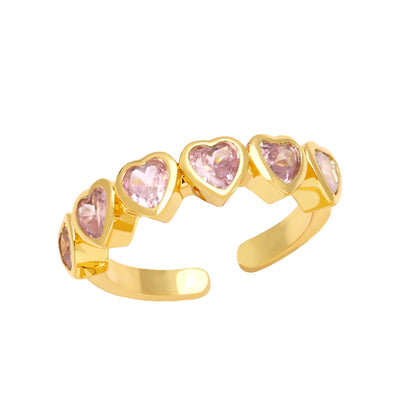 Sweet Heart Shape Zircon Inlay Adjustable Ring