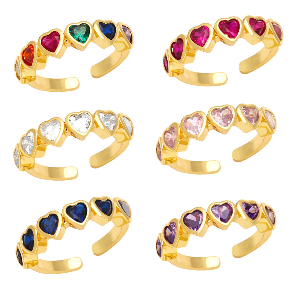 Sweet Heart Shape Zircon Inlay Adjustable Ring