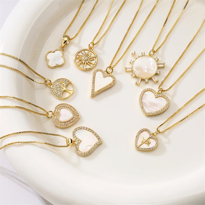 1 Piece Vacation Heart Shape Copper Plating Inlay Shell Zircon Pendant Necklace