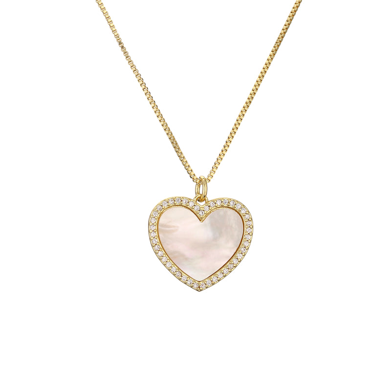 Heart Shape Shell Zircon Pendant Necklace - Minimalist Style