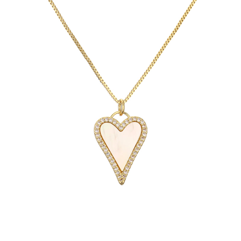 1 Piece Vacation Heart Shape Copper Plating Inlay Shell Zircon Pendant Necklace