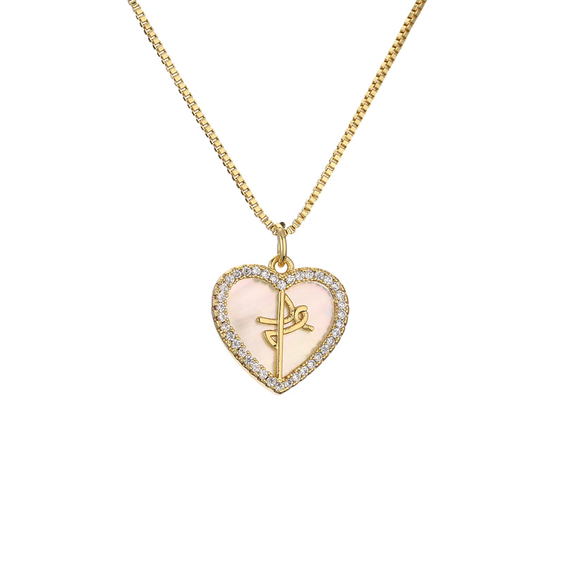 1 Piece Vacation Heart Shape Copper Plating Inlay Shell Zircon Pendant Necklace