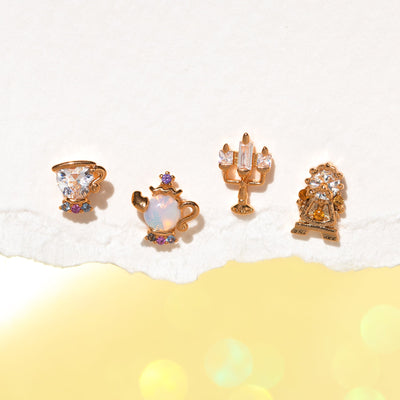 1 Set Artistic Geometric Candle and Cartoon Cup 18K Rose Gold Plated Zircon Inlay Ear Studs