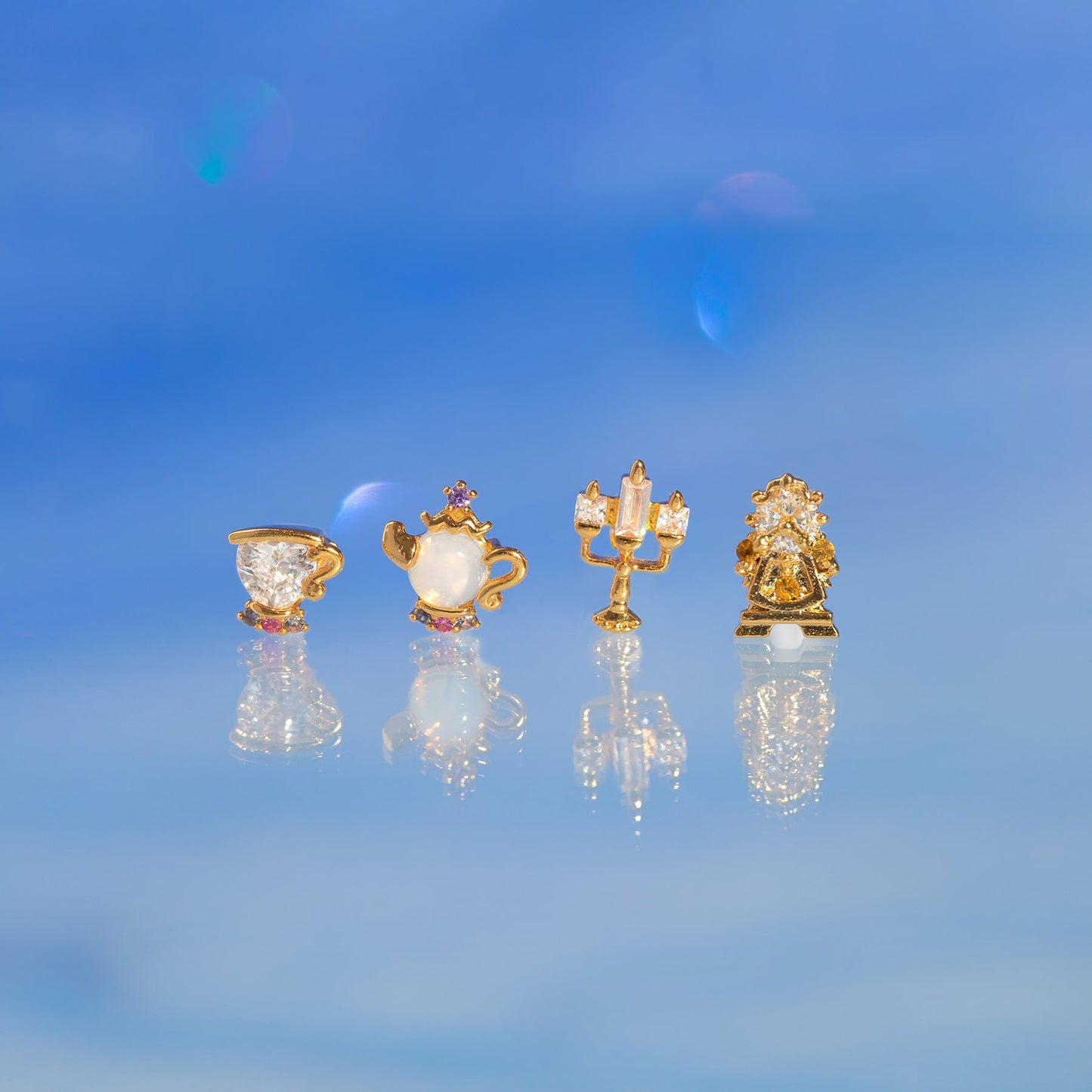 1 Set Artistic Geometric Candle and Cartoon Cup 18K Rose Gold Plated Zircon Inlay Ear Studs