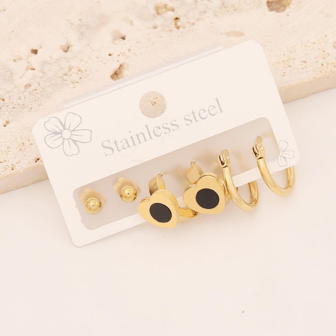 1 Set Casual Simple Pentagram and Heart Shape Stainless Steel Enamel Earrings Set