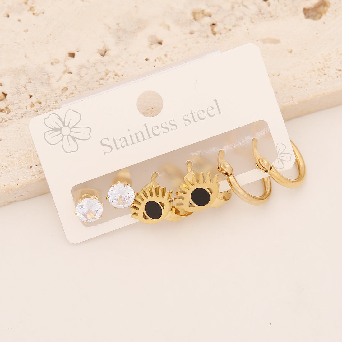 1 Set Casual Simple Pentagram and Heart Shape Stainless Steel Enamel Earrings Set