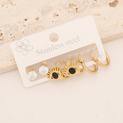 1 Set Casual Simple Pentagram and Heart Shape Stainless Steel Enamel Earrings Set