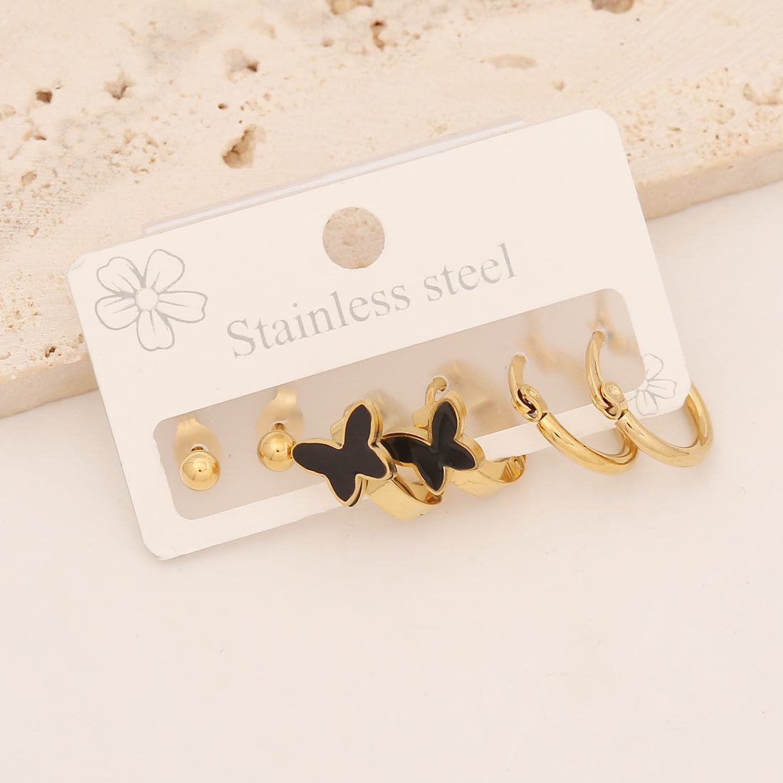 1 Set Casual Simple Pentagram and Heart Shape Stainless Steel Enamel Earrings Set