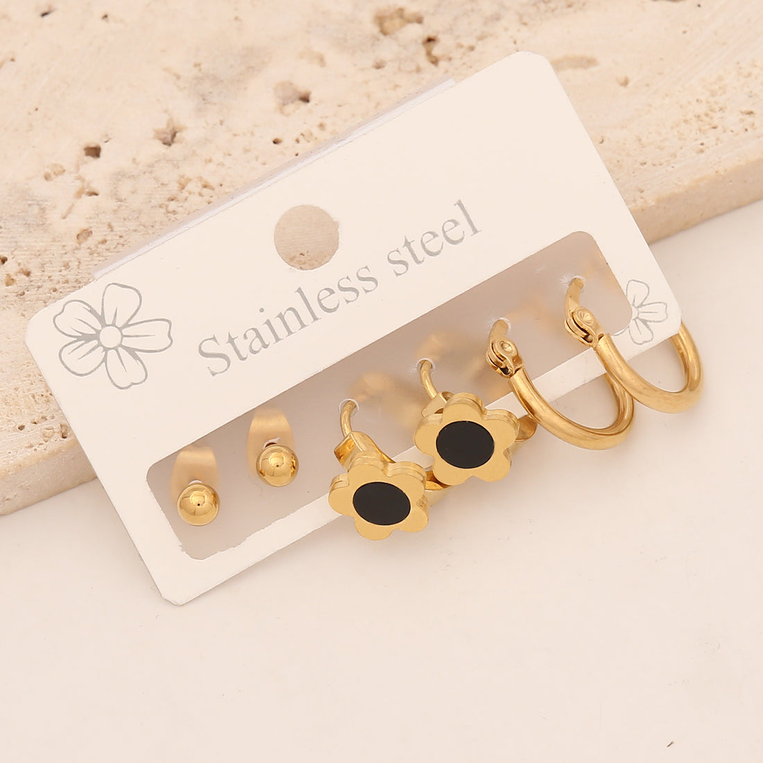 1 Set Casual Simple Pentagram and Heart Shape Stainless Steel Enamel Earrings Set