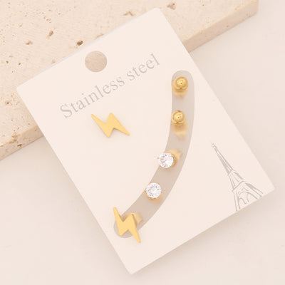 Preppy Style Star and Lightning Stainless Steel Earrings Set - 3 Pairs