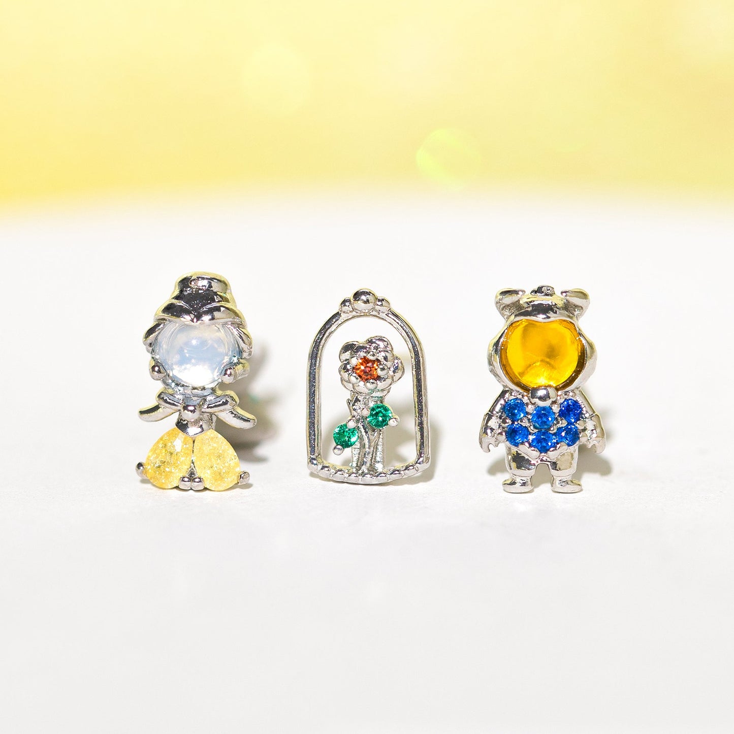 1 Set Sweet Cartoon Design 18K Gold Plated Brass Zircon Ear Studs Trio Set