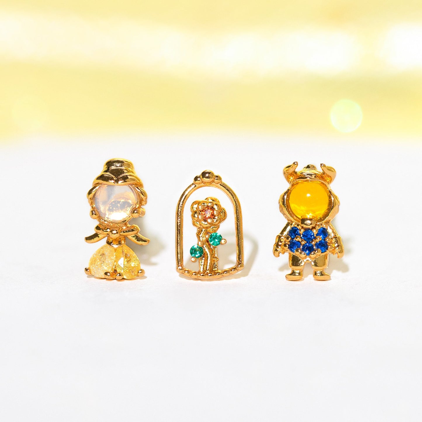 1 Set Sweet Cartoon Design 18K Gold Plated Brass Zircon Ear Studs Trio Set