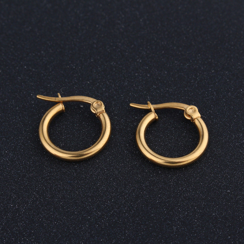 Minimalist Stainless Steel & Titanium Hoop Earrings - Gold Vintage Style