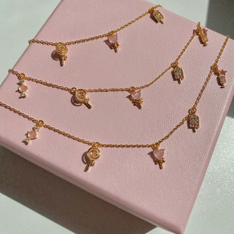 18K Fashion Color Zirconium Lollipop Copper Necklace