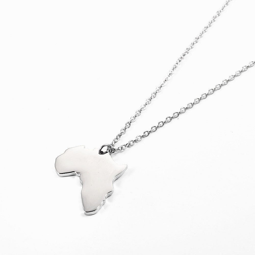 18K Fashion Simple Africa Map Stainless Steel Necklace