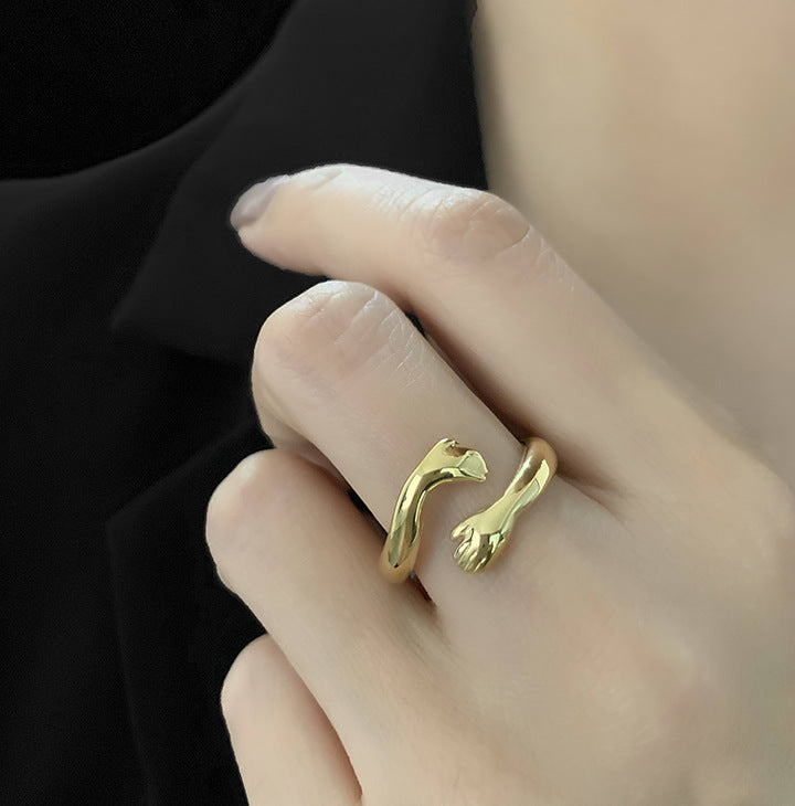 18K Gold Plated Titanium Steel Hug-Shaped Fashion Ring