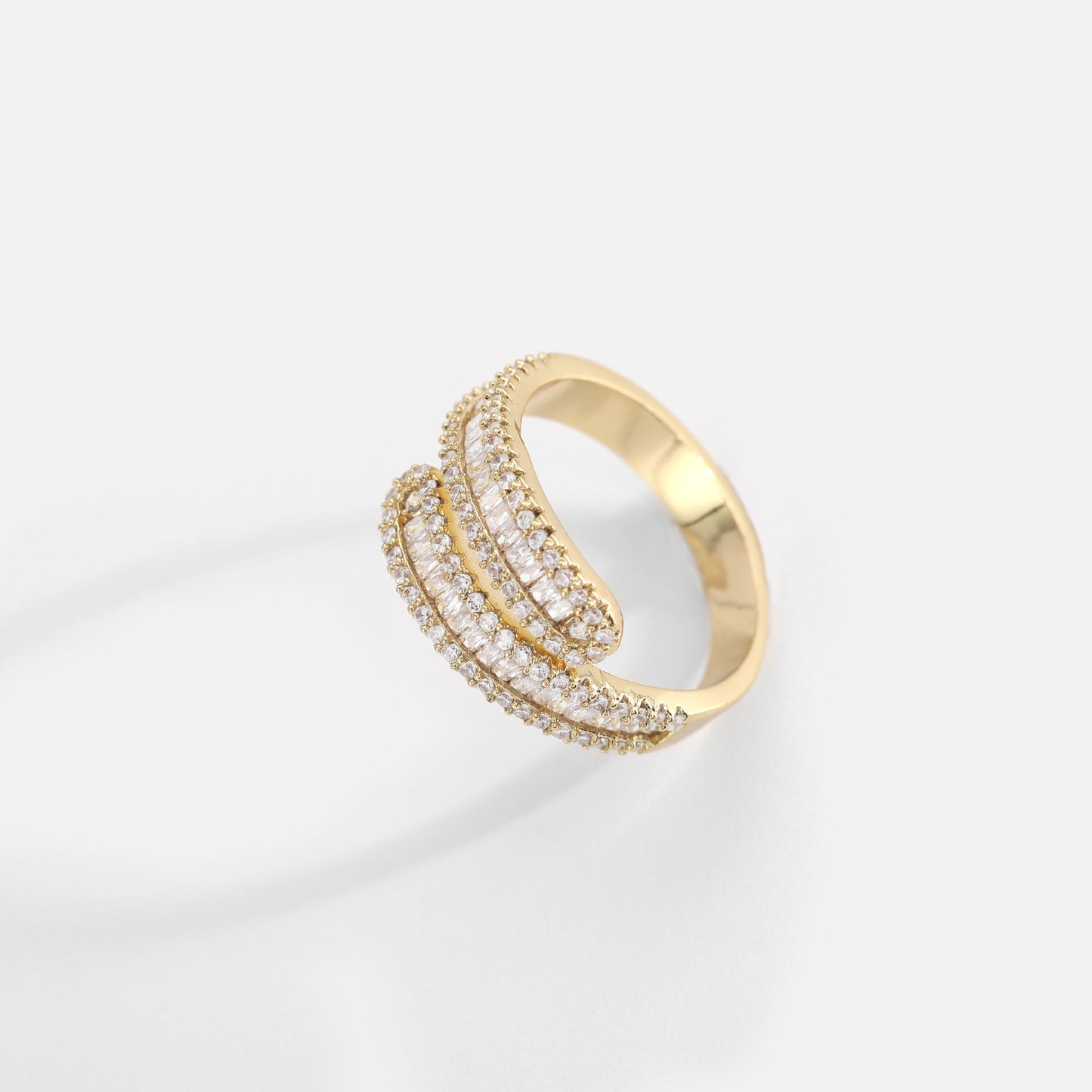 18K Gold Plated Brass Zircon Open Ring for Women