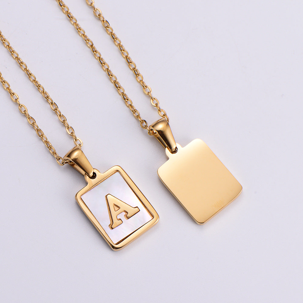 18k Gold Stainless Steel Square Brand White Shell Letters Necklace