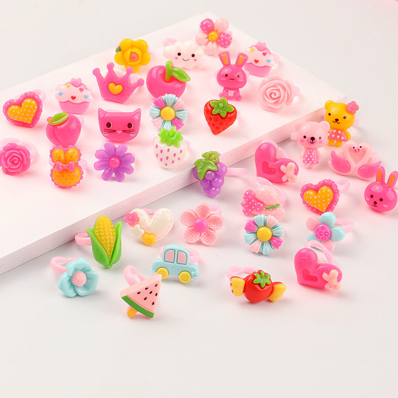 24-Piece Cartoon Resin Ring Set for Kids - Heart Box Packaging Wholesale