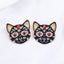 Creative Black Cat Colorful Cat Halloween Stud Earrings with Oil-Plated Diamond