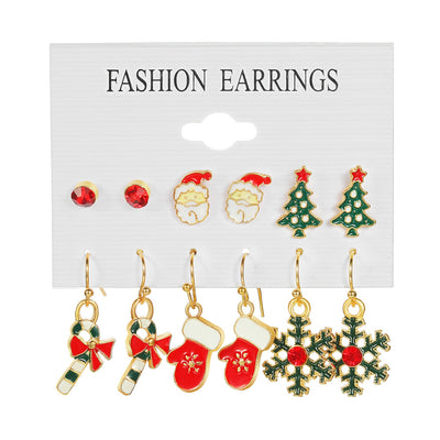 6 Pairs Ethnic Style Cartoon Character Christmas Tree Enamel Alloy Earrings