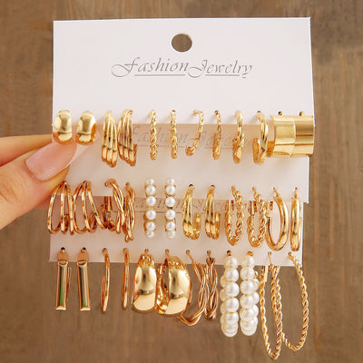 6 Pairs Simple Style Solid Color Alloy Plating Inlay Artificial Pearls Gold Plated Silver Plated Women'S Hoop Earrings Ear Studs