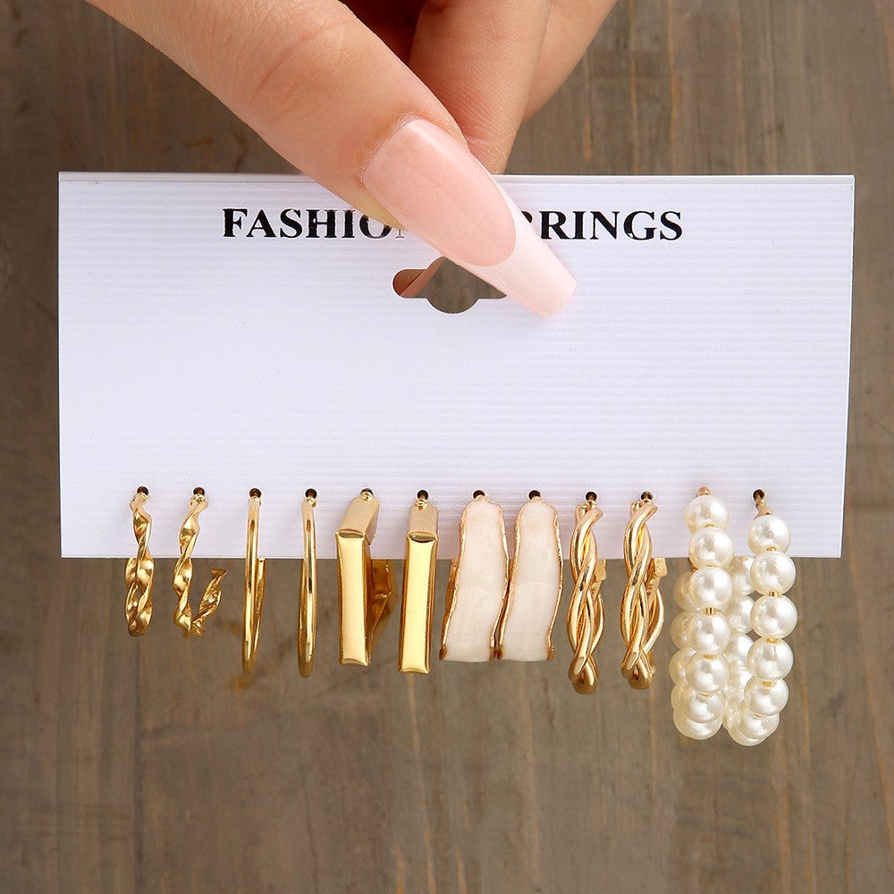 6 Pairs Simple Style Solid Color Alloy Plating Inlay Artificial Pearls Gold Plated Silver Plated Women'S Hoop Earrings Ear Studs