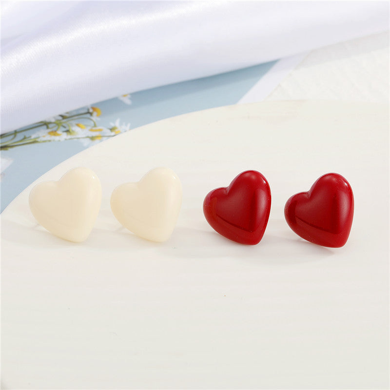 925 Silver Heart Resin Earrings - Cute Sweetheart Studs for Women