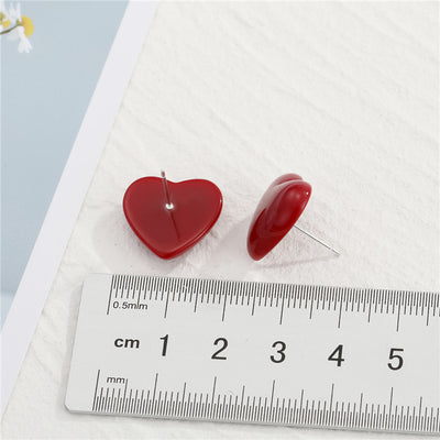 925 Silver Heart Resin Earrings - Cute Sweetheart Studs for Women