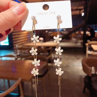 925 Silver Needle Korea Fairy Tassel Flower Fashion Sweet Earrings For Women