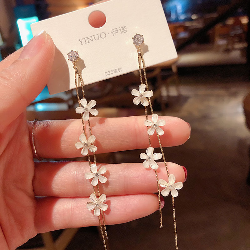 925 Silver Needle Korea Fairy Tassel Flower Fashion Sweet Earrings For Women