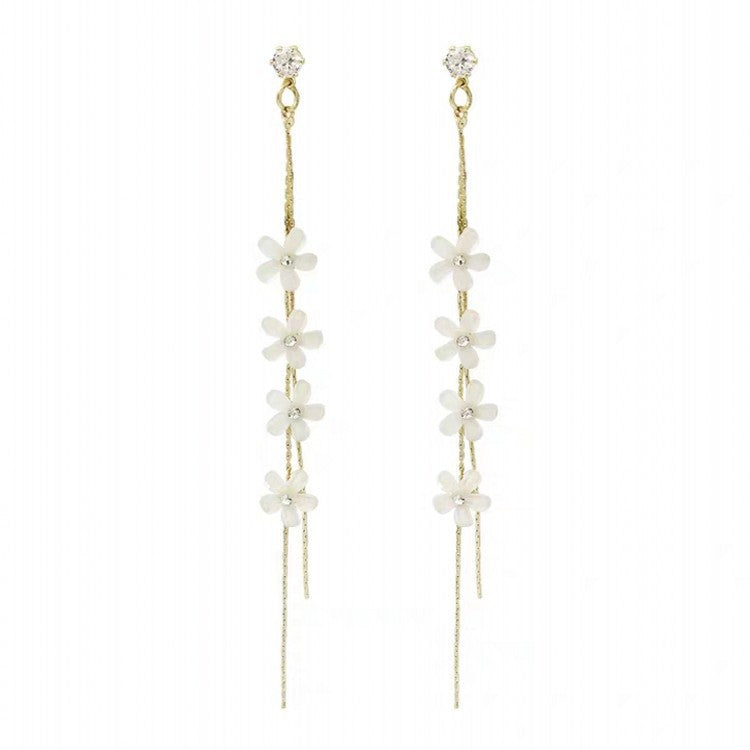 925 Silver Needle Korea Fairy Tassel Flower Fashion Sweet Earrings For Women