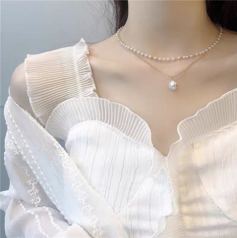 Geometric Freshwater Pearl & Heart Pendant Necklace - Women's Fashionable Clavicle Chain