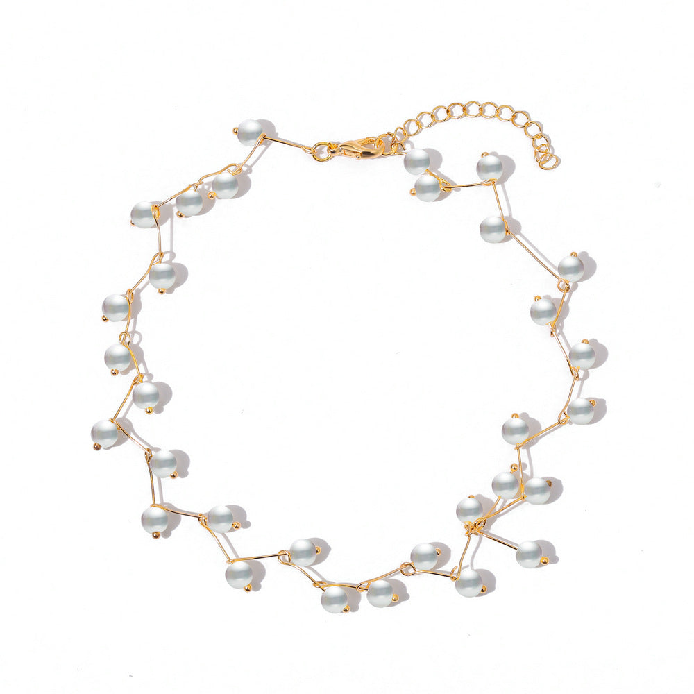 Geometric Freshwater Pearl & Heart Pendant Necklace - Women's Fashionable Clavicle Chain