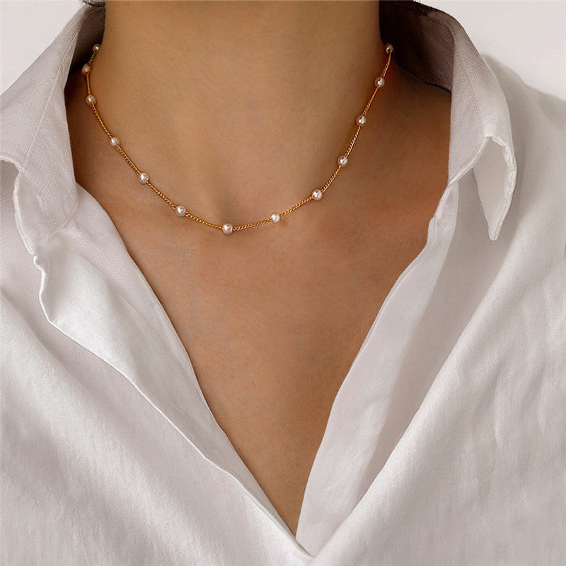 Geometric Freshwater Pearl & Heart Pendant Necklace - Women's Fashionable Clavicle Chain